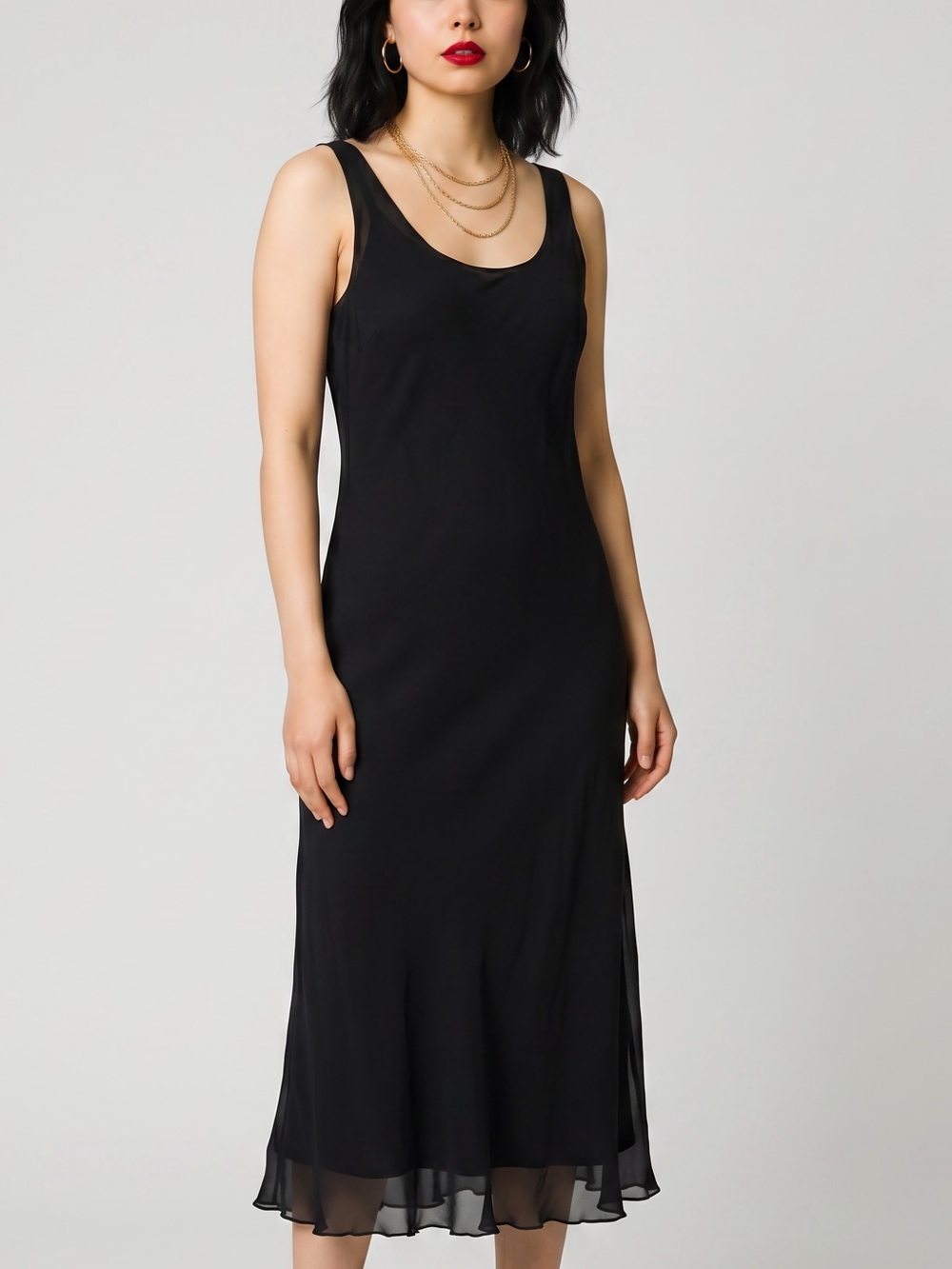 SpenserJeremy Vintage 90s Black Silk Midi Evening Dress wedding guest Sleeveless